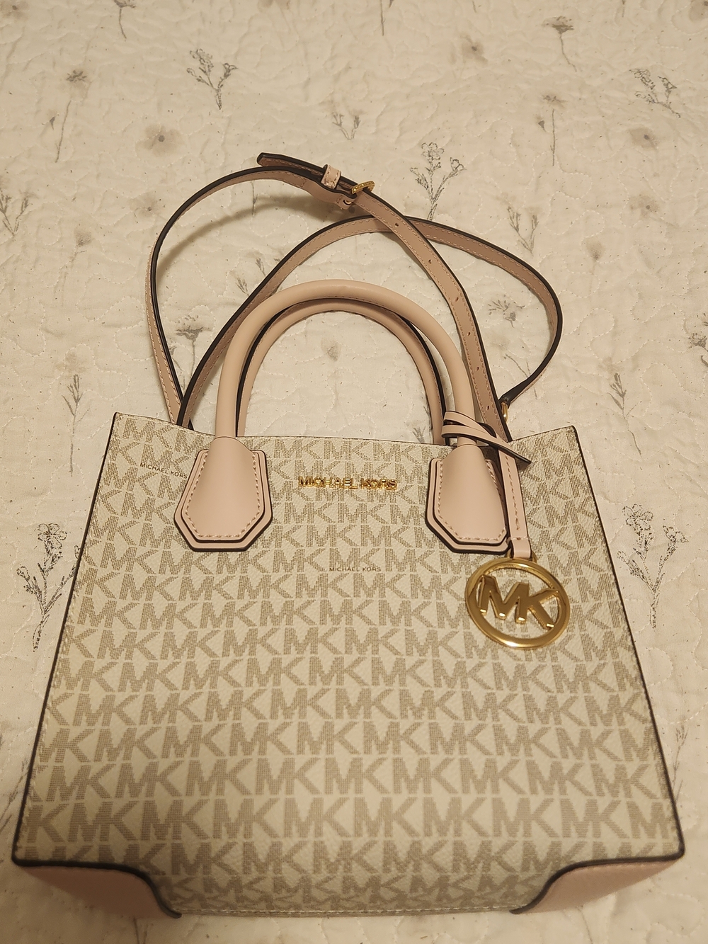 Michael Kors White and Pink Logo Tote